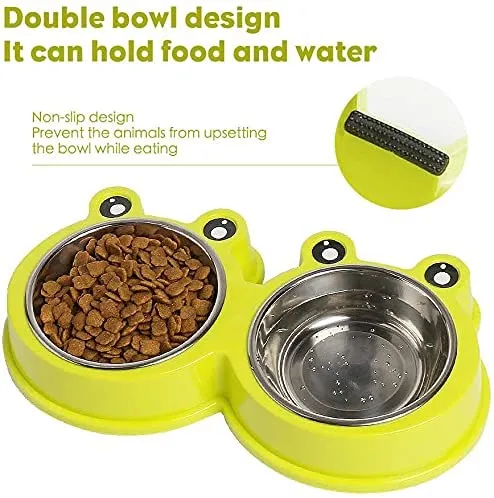 Pet bowl Frog Bowl Stainless Steel Pet Double Bowl Plastic Cartoon Dog Bowl  Pet Bowl Cat Bowl Co | Lazada PH