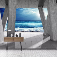 Custom Self-Adhesive Wallpaper Modern Stone Pillar Sea Wave Landscape Photo Wall Murals Living Room Dining Room Waterproof Mural