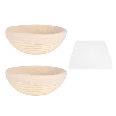 Round Set,2 Yeast Baskets for Bread and Bread Dough, Banneton Proofing Basket with Linen Inserts,Dough Scraper Set Round