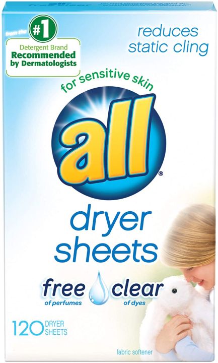 แผ่นหอมปรับผ้านุ่ม-all-fabric-softener-dryer-sheets-for-sensitive-skin-free-clear-120-count-ราคา-420-บาท