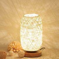 Nordic Wood Table Lamp Living Room Bedroom Bedside Lamps Art Decoration Desk Rattan Twine Lamp Ball Lights USB Charging