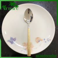 After U ช้อนสแตนเลส ช้อนส้อมสแตนเลส สีเหลือง สแตนเลส 304 Stainless steel Spoon with decorative pattern