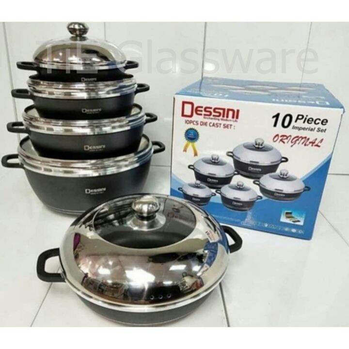 Dessini Granite Cookware [ SET PERIUK 10 PIECE(s). BLACK / PERIUK