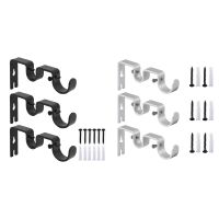 6Pcs Curtain Rod Brackets Double Rod Holders Durable Metal Curtain Rod Wall Brackets with Screw Black &amp; Silver