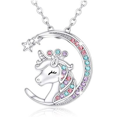 JDY6H Women Fashion Crystal Birthstone Unicorn Necklace for Girl Unicorn Jewelry for Teens Girls Daughter Birthday Party Gift Colla