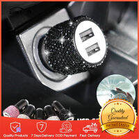 ที่ชาร์จแบตในรถ USB แบบคู่เอาต์พุต2.1A อุปกรณ์ตกแต่งรถติดเพชรแบบคริสตัลส่องแสงเป็นประกายวิบวับอะแดปเตอร์ชาร์จสำหรับเร็ว IPhones Android IOS Samsung Galaxy LG Nexus, HTC