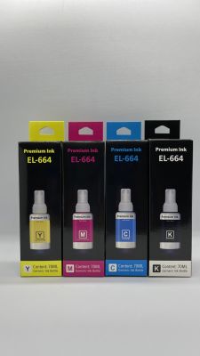 หมึกพรีเมี่ยม(Premium ink) EL-664สำหรับ Epson Printer 1ชุด มี 4 สี Black Cayan Magenta Yellowสำหรับ Epson Printer L100/L101/L110/L120/L200/L210/L220/L222/L300/L301/L310/L350/L355/L360/L365/L405/L455/L555/L565/L800/L805/L130