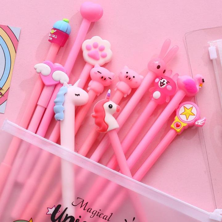 10pcs-set-cute-unicorn-pen-kawaii-cactus-gel-pen-with-a-pencil-case-for-kids-girls-gifts-office-school-stationery-supplies