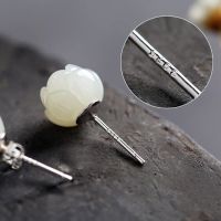 925 pure Tremella nail womens natural Hotan jade lotus fashion simple versatile temperament personality Earrings eardrop jewelry IFPU IFPU