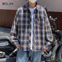 MOLAN เสื้อแขนยาวชายแจ็กเก็ตครีมกันแดดบางเสื้อเชิ้ตลายสก๊อตวินเทจสำหรับผู้ชาย,เสื้อแขนยาวลำลอง