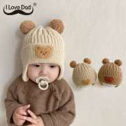 Gấu Hàn Quốc bé Beanie Mũ mùa thu mùa đông trẻ mới biết đi bảo vệ tai mũ