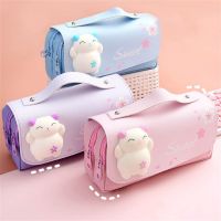 Large Capacity Decompression Pencil Box Double Layer Pen Bag Portable Pencil Case Kawaii Cute Cat Pensil Pouch Stationery