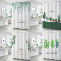 Nordic green plant flower and bird leaf printing thickened polyester waterproof and mildew-proof shower curtain bathroom partition decorative shower curtains with 12pcs hooks