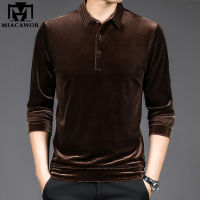 New High Quality Golden Velvet Luxury Polo Shirt Men Spring Long Sleeve Tee Shirt Homme Casual Slim Fit Camisa Polos T1129