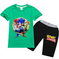 Sonic The Hedgehog เสื้อยืดกางเกงขาสั้นชุดเด็กชายหญิงแขนสั้นผ้าฝ้าย Tee เสื้อบุคลิกภาพการ์ตูนกางเกงขาสั้นพิมพ์ Hip-Hop สไตล์เกาหลี RT1662A