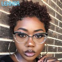 【CW】 Lekker Short Afro Curly Bob Human Hair Wig Kinky Curl Ombre Colored Machine Made