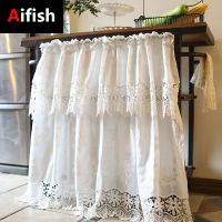 【YD】 Hollow Embroidery Small Short Roman Curtains Tulle Half Door Bedroom Window Cortinas 2