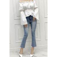 Girls Stretch Slim-Fit High-Waist Jeans Small Flared Ankle-Length Denim Pants Korean Version Wear All-Mat