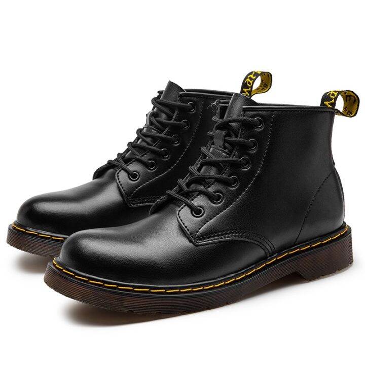 จุดdr-martens-แฟชั่นรองเท้าลำลองหลุมมาร์ตินคู่ขัดย้อนยุคสูงด้านบนรองเท้าขับรถกลางแจ้งหนังผู้ชายกันน้ำลูกไม้ขึ้นสไตล์คลาสสิก