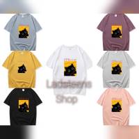 Ladateens shop 9634(ลดราคา)  เสื้อลายแมวดำเอาใจวัยรุ่น เสื้อยืดกำลังฮิต มี 7 สี