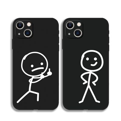 เคสซิลิโคนนิ่ม ลายตลก สีดํา สําหรับ เคสไอโฟน iPhone 12 mini 13 14 XR 6S 7 8 XS SE2020 SE3 เคสโทรศัพท์ เคสซิลิโคน
