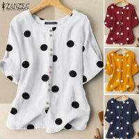 (จัดส่งฟรี)Esolo ZANZEA Muslimah ผู้หญิงมุสลิม Polka Dots Blosue Casual T เสื้อแขนสั้น O คอ Casual หลวมเสื้อ #2