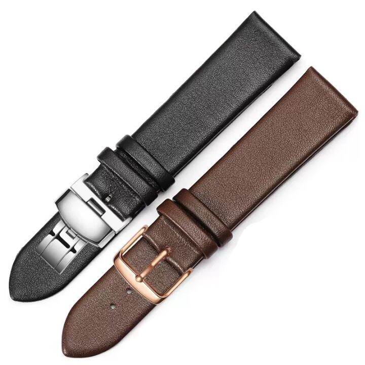 calfskin-leather-watchband-soft-material-watch-band-wrist-strap-gold-clasp-brown-20mm-22mm-with-silver-stainless-steel-buckl