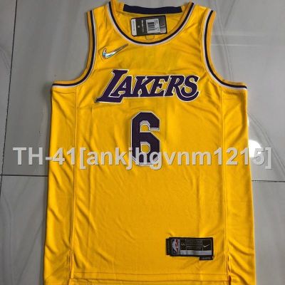 ❂☫ New 75 ulang tahun NBA los angeles lakers 6 lebron james full density embroidery bola keranjang jersey yellow jersey