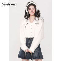 Zebina เสื้อสเวตเตอร์คอวีแขนยาวทรงหลวมสำหรับใส่ไปเสื้อคาร์ดิแกนกันหนาวสำหรับฤดูใบไม้ผลิและฤดูใบไม้ร่วง