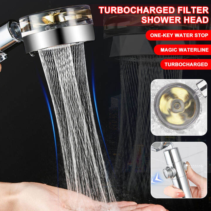 Turbocharged Shower Head High Pressure Water Saving 360° Rotating Turbo