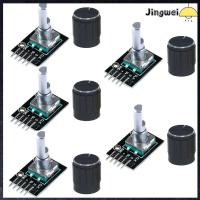 JINGWEI 5pcs 360องศา อิฐเข้ารหัสแบบหมุน KY-040 โพเทนชิออมิเตอร์ การพัฒนาสวิตช์ พร้อมฝาครอบลูกบิด โมดูลเซ็นเซอร์หมุน รูปภาพ AVR Arduino