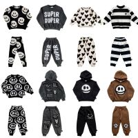 2023LMH Autumn and Winter Childrens Cartoon All over Printed Sweater Pants Set for Boys and Girls Personalized Long Sleeve Bott