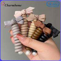 CHARMHOME แถบสายโทรศัพท์ถักผูกโบว์2ชิ้นเครื่องมือทำทรงผมของขวัญเครื่องประดับผมมุกผมทอผ้าสิ่งประดิษฐ์สำหรับผู้หญิง