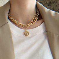 ◕ jiyi946012824 WUKALO Punk Portrait Coin Pendant Necklace Hip Hop Gold Color Multilayer Chunky Chain Fashion Jewelry