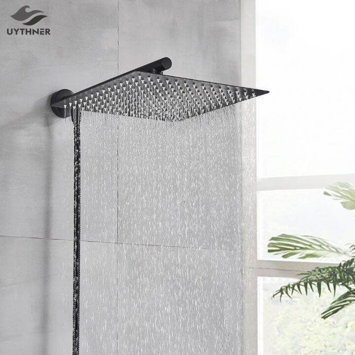 GoldBlackChrome Bathroom Top Rainfall Shower Head 1012" Shower Sprayer W Shower Arm Shower Hose