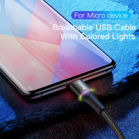 Baseus ไฟ LED สาย Micro USB 3A Fast Charging Charger สาย Microusb สำหรับ Samsung Xiaomi Android ศัพท์มือถือสายไฟ