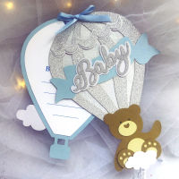 Teddy bear invitation, hot air balloon invitation, handmade baby shower