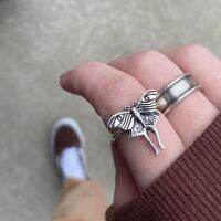 Gothic Luna Moth Rings For Women Girl Alternative Jewellery Vintage Silver Color Butterfly Finger Accessories Moth Lovers Gifts