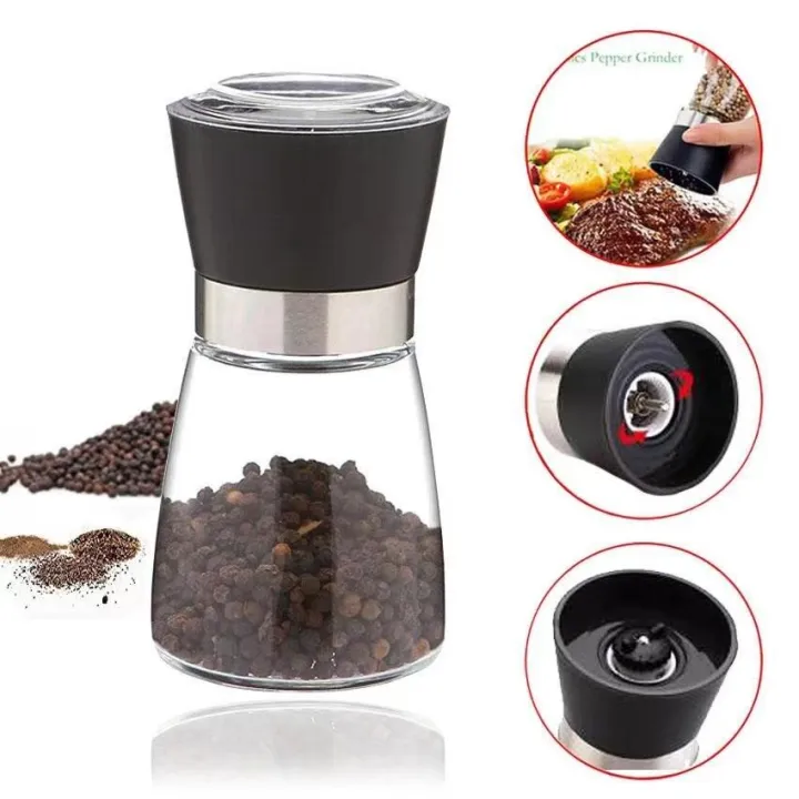 Glass Salt Pepper Mill Grinder Spice Grinding Bottle Black and Colorful