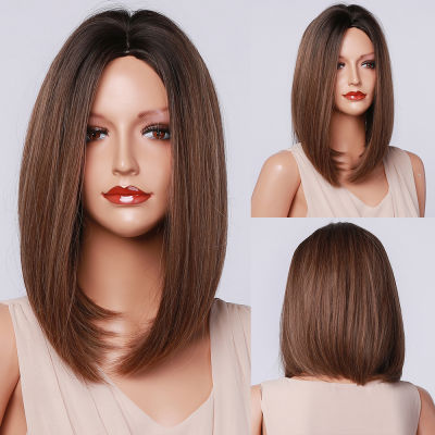 HENRY MARGU Light White Blonde Ombre Short Bob Wigs for Women Synthetic Straight Hair Wig Natural Cosplay Party Middle Part Wigs