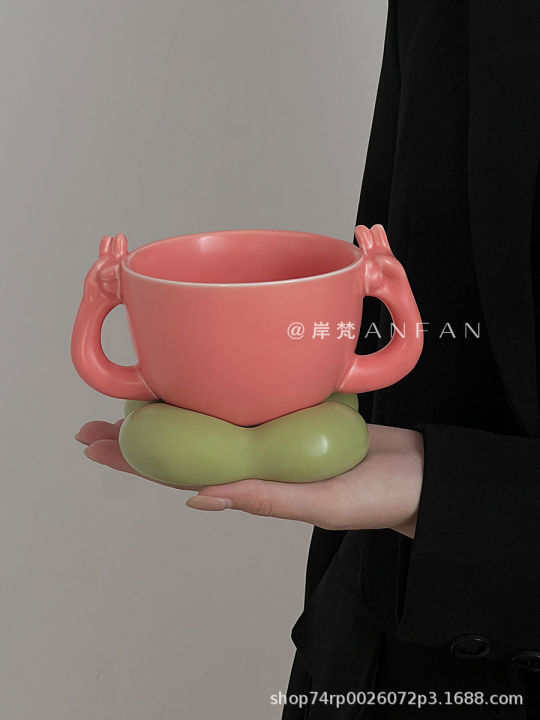 ชุดจานแก้วกาแฟสร้างสรรค์และตลกแก้วมัคเซรามิกแก้วกาแฟนมน่ารัก-giftqianfun