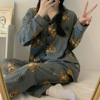 Womens Cute Cartoon Pajamas Set Turn-down Collar Pyjamas Long Sleeves Suit Soft Female Sleepwear Autumn Homewear Home Services