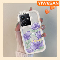 YIWESAN เคสสำหรับ VIVO Y22เคส Y22s การ์ตูนดอกไม้สีม่วงกันกระแทกหลากสีเคสโทรศัพท์โปร่งใสสร้างสรรค์เคสเลนส์กล้องถ่ายรูปสัตว์ประหลาดน้อยเคสป้องกันปลอกซิลิโคนใส