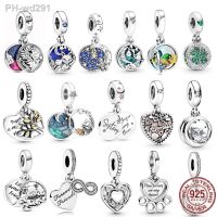 Authentic Silver 925 Jewelry Gift Four Leaf Forever Sisters Friends Double Dangle Charm Bead Fit Original Pandora Bracelet