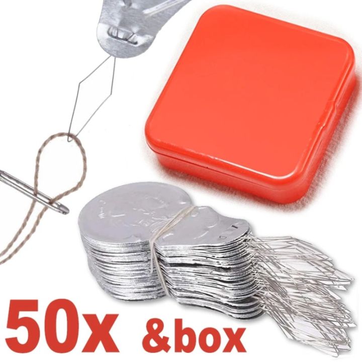 50pcs Metal Wire Needle Threader Silver Hand Sewing Stitch Insertion Tool  1.7