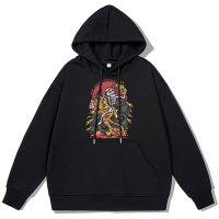 The Skeleton Conquered The Tiger Printing Hoody Men Street Hip Hop Pullover Cotton Oversized Clothes Fashion Casual Loose Hooded Size XS-4XL