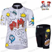 ☎ 2023 NEW Kids Cycling Jersey Set BOOM Funny Cartoon Boy Girls Cycling Clothing Children Road Bike Suit Bike clothes