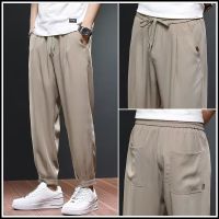 NGHG MALL-High quality youth ice silk small suit pants, mens loose and thin draped straight tube pants, casual pants