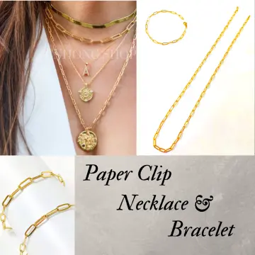 Thick 18k Gold Layered Paper Clip Set Featuring Bracelet And Necklace –  Bella Joias Miami