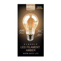 SHINING หลอดไฟวินเทจ LEDแนวย้อนยุค แก้วเหลืองอำพันธ์ LED FILAMENT AMBER A60 6W E27 แสงวอร์มไวท์ มาตรฐาน มอก.